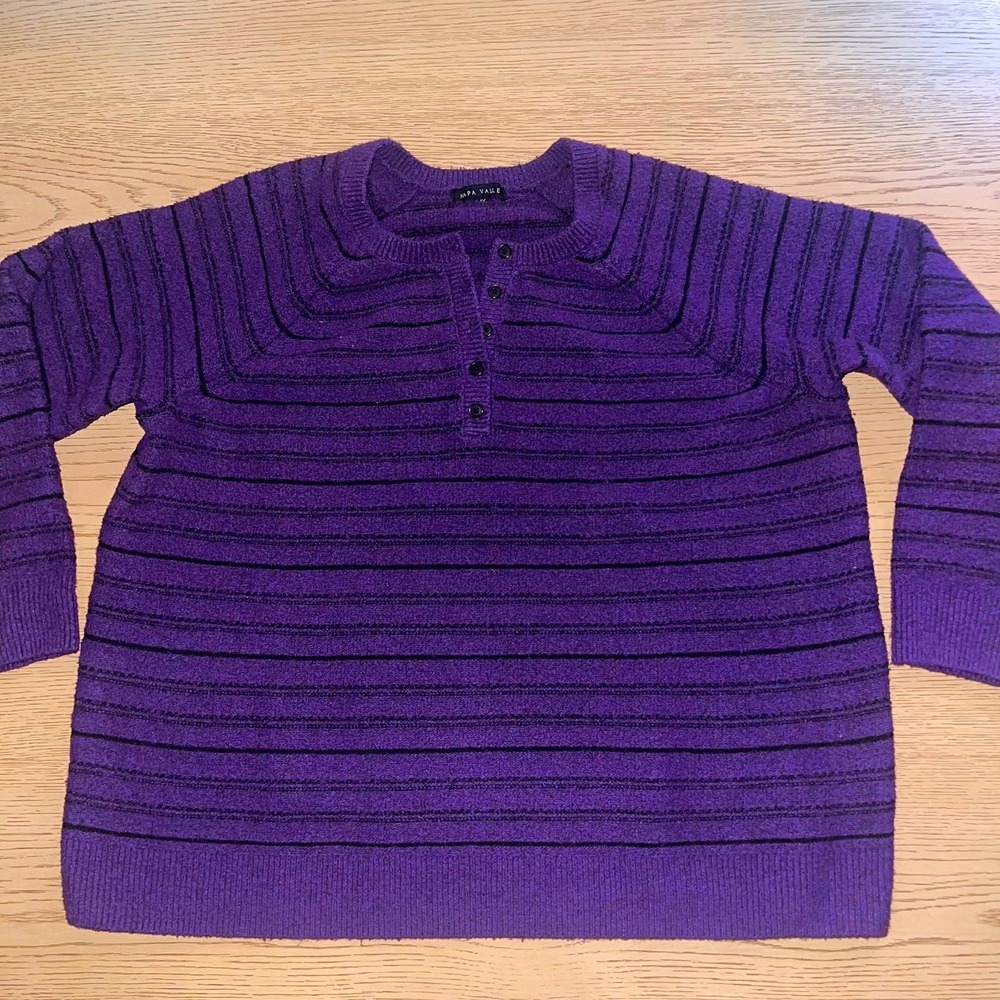 MPA VALLE Men's XL Purple Striped Knit Pullover Sweater Button Placket